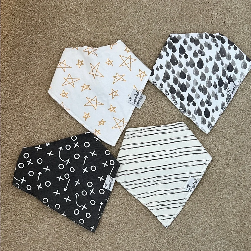 Copper Pearl Baby Bandana Bibs - Set of 4 (White, Black, Gray, Mustard Star)